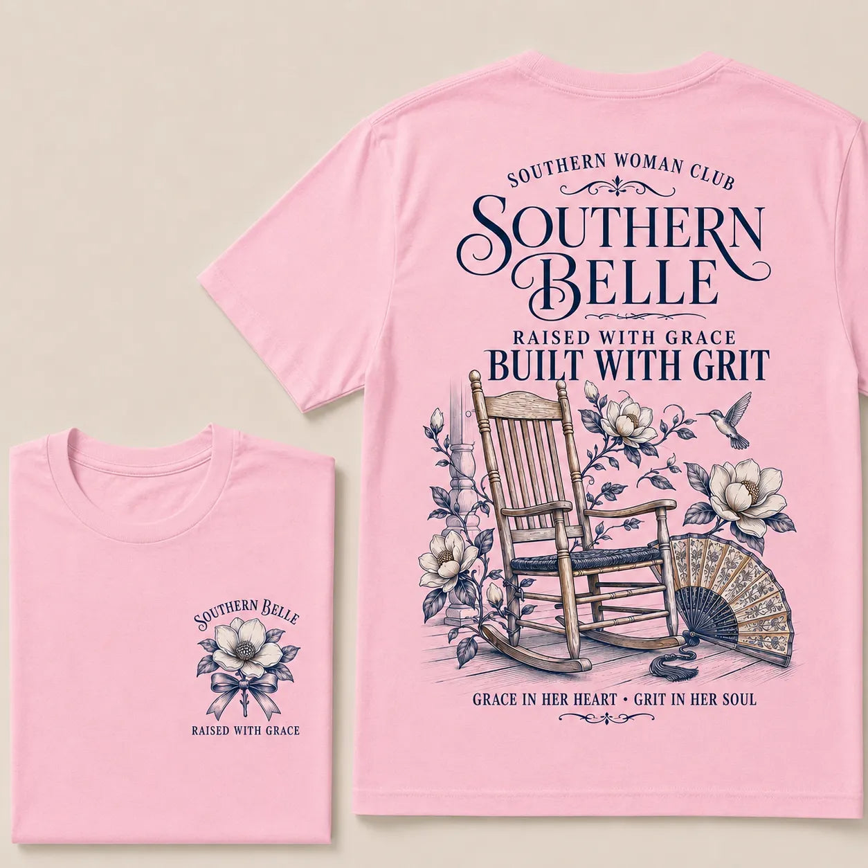 Southern Belle – Raised with Grace, Built with Grit Crew Neck Tee