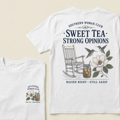 Southern Woman Club Sweet Tea Strong Opinions T-Shirt – Vintage Magnolia Graphic Tee For Southern Women