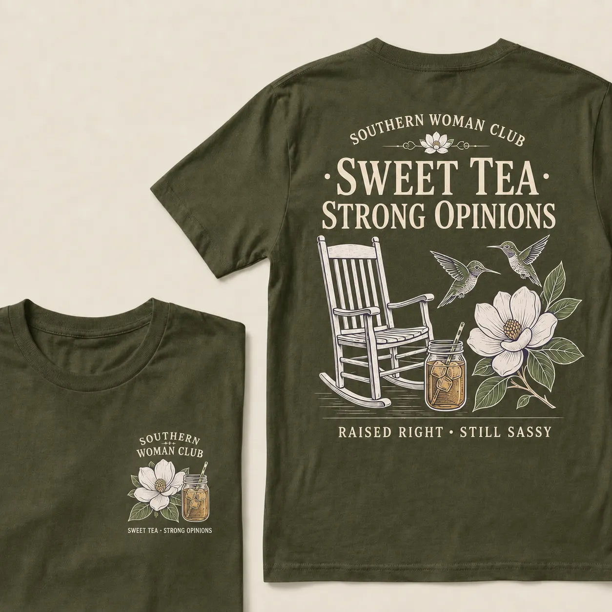 Southern Woman Club Sweet Tea Strong Opinions T-Shirt – Vintage Magnolia Graphic Tee For Southern Women