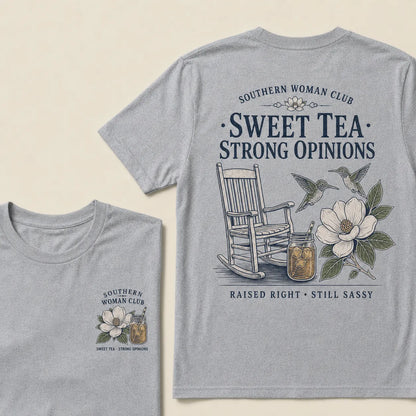 Southern Woman Club Sweet Tea Strong Opinions T-Shirt – Vintage Magnolia Graphic Tee For Southern Women