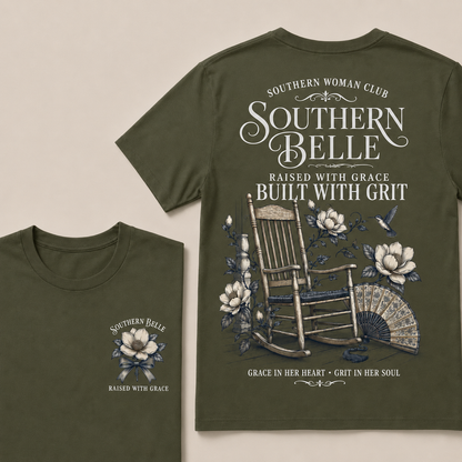 Southern Belle – Raised with Grace, Built with Grit Crew Neck Tee