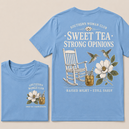 Southern Woman Club Sweet Tea Strong Opinions T-Shirt – Vintage Magnolia Graphic Tee For Southern Women
