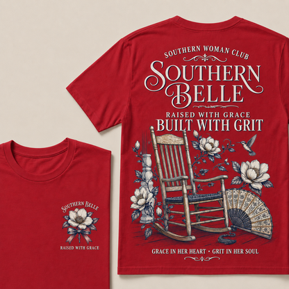 Southern Belle – Raised with Grace, Built with Grit Crew Neck Tee