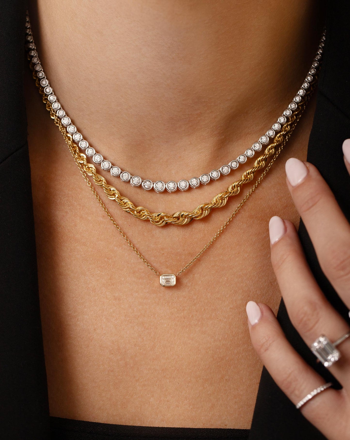 Graduated Bezel Diamond Tennis Necklace