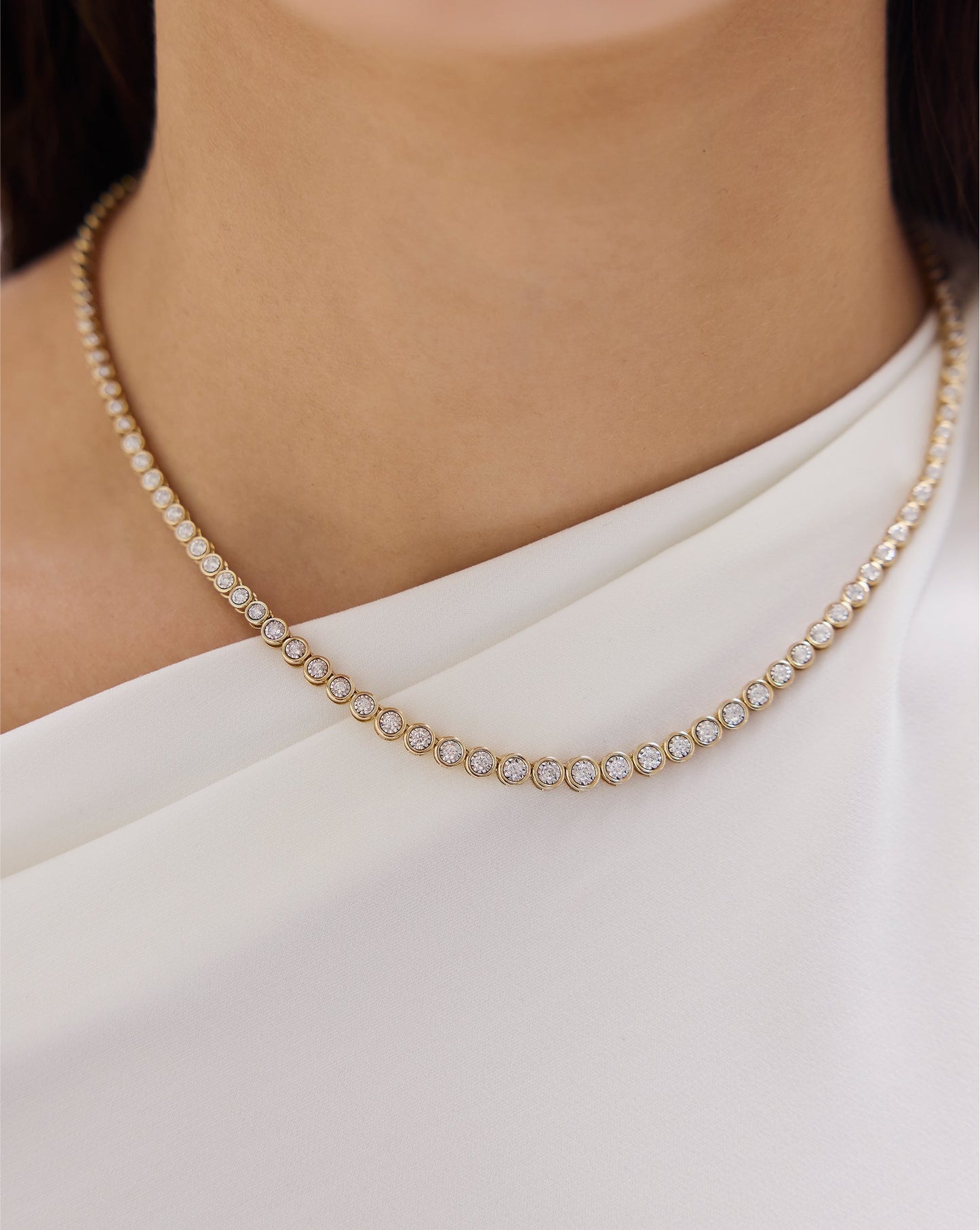 Graduated Bezel Diamond Tennis Necklace