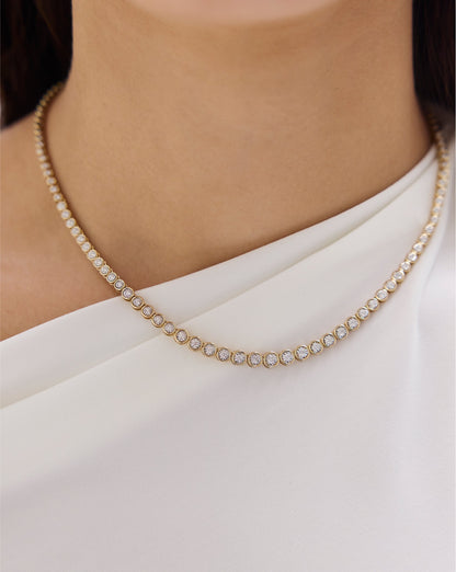 Graduated Bezel Diamond Tennis Necklace
