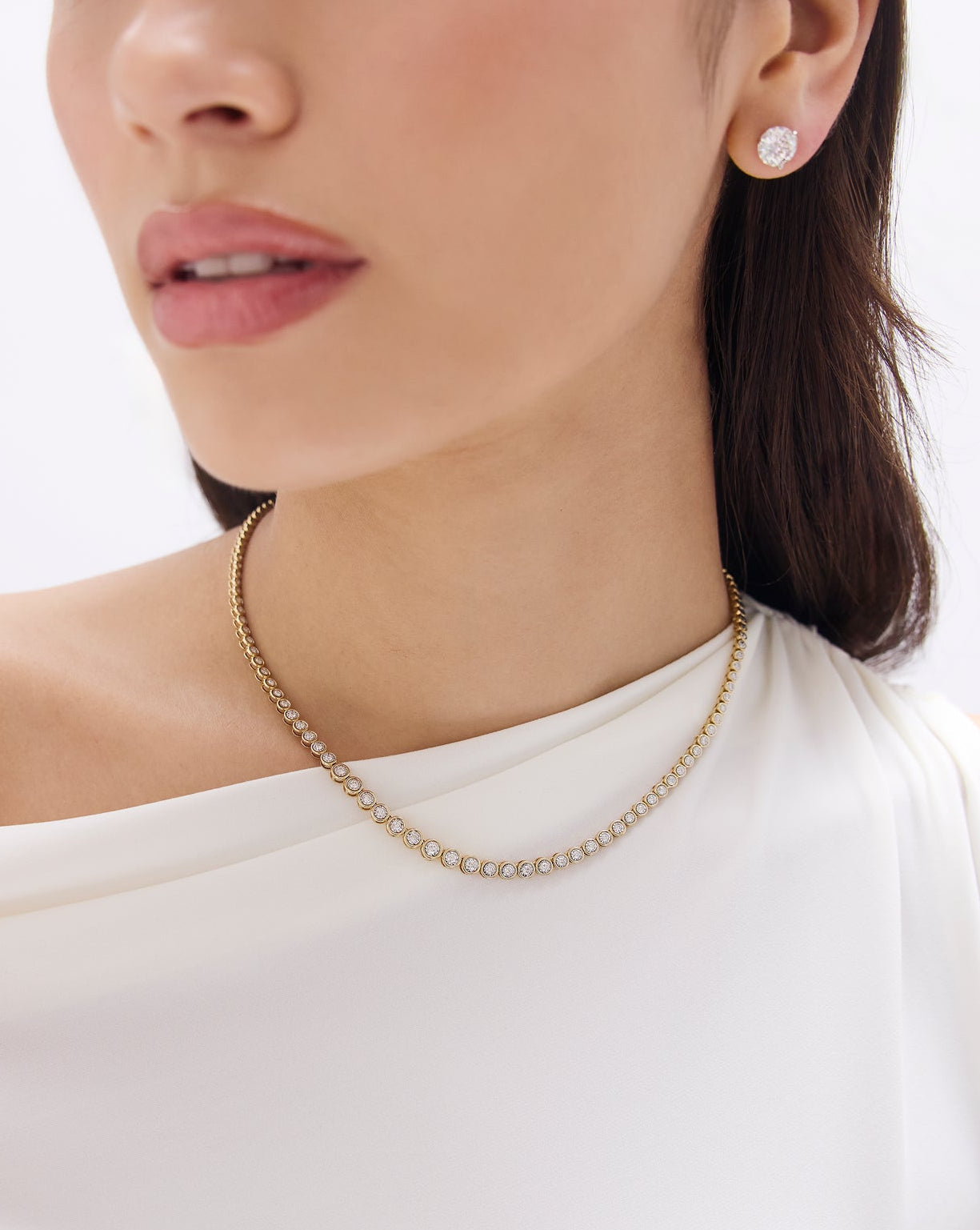 Graduated Bezel Diamond Tennis Necklace