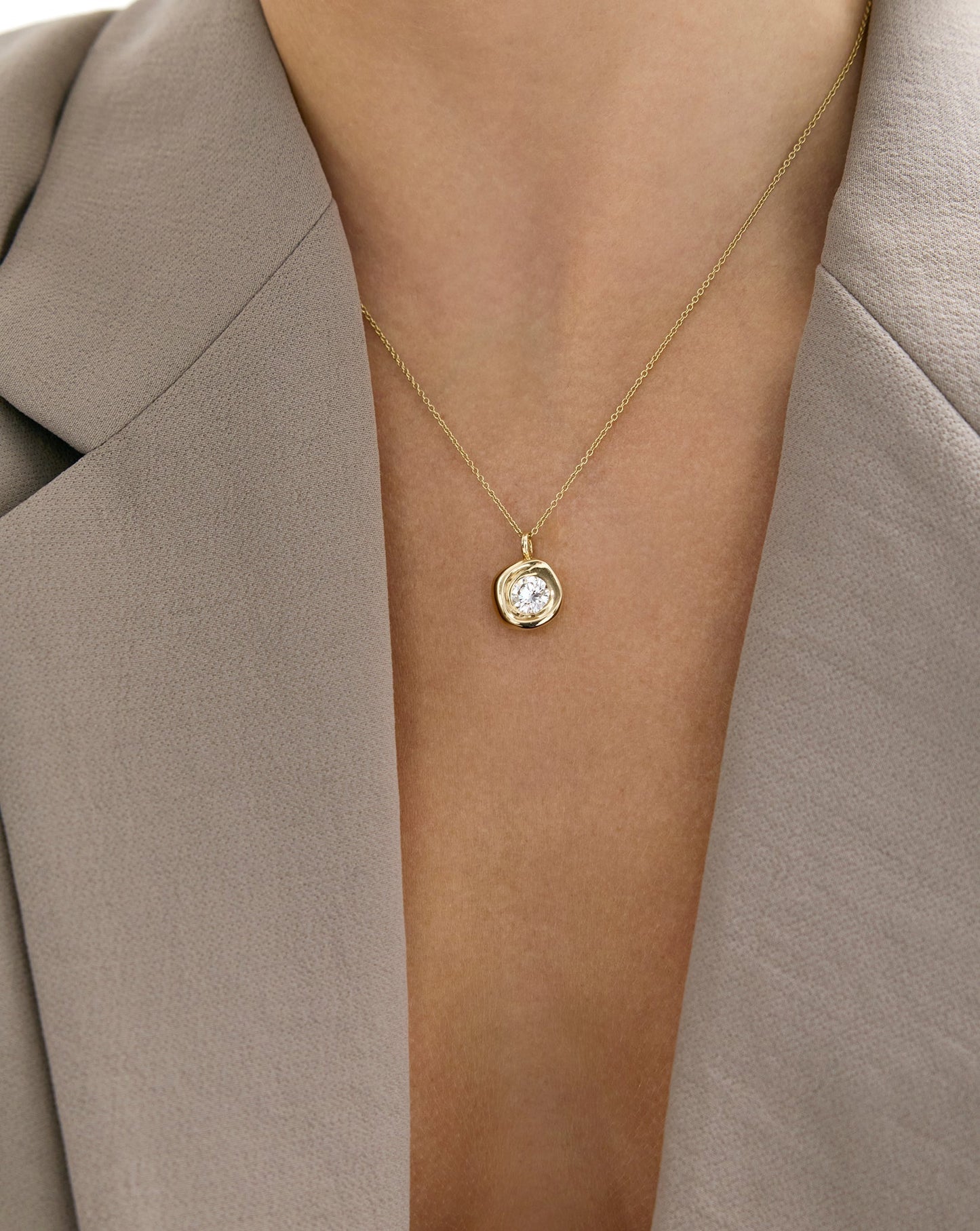 Organic Bezel Lab Diamond Pendant Necklace
