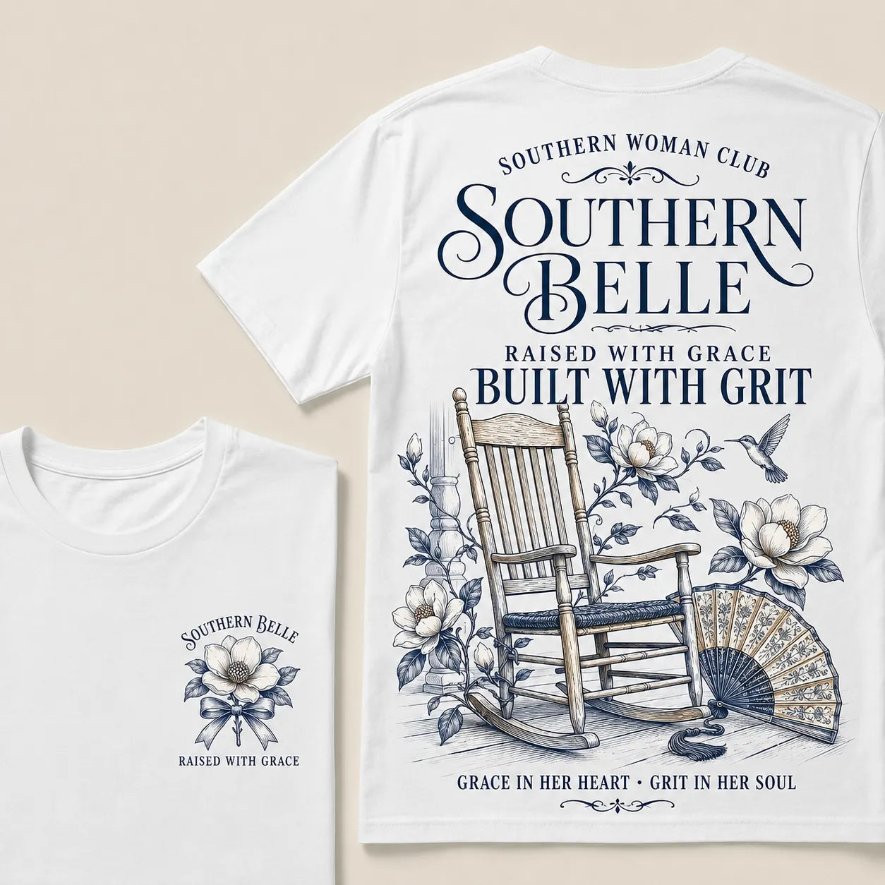 Southern Belle – Raised with Grace, Built with Grit Crew Neck Tee