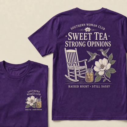 Southern Woman Club Sweet Tea Strong Opinions T-Shirt – Vintage Magnolia Graphic Tee For Southern Women